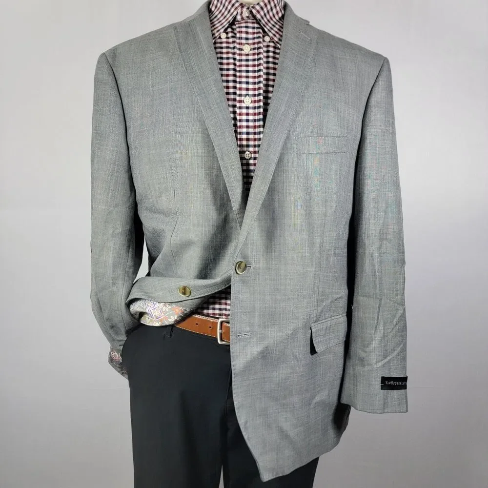 Van Heusen Men's Sport Coat Blazer Two Button Gray Sharskin Polyester Blend 48R